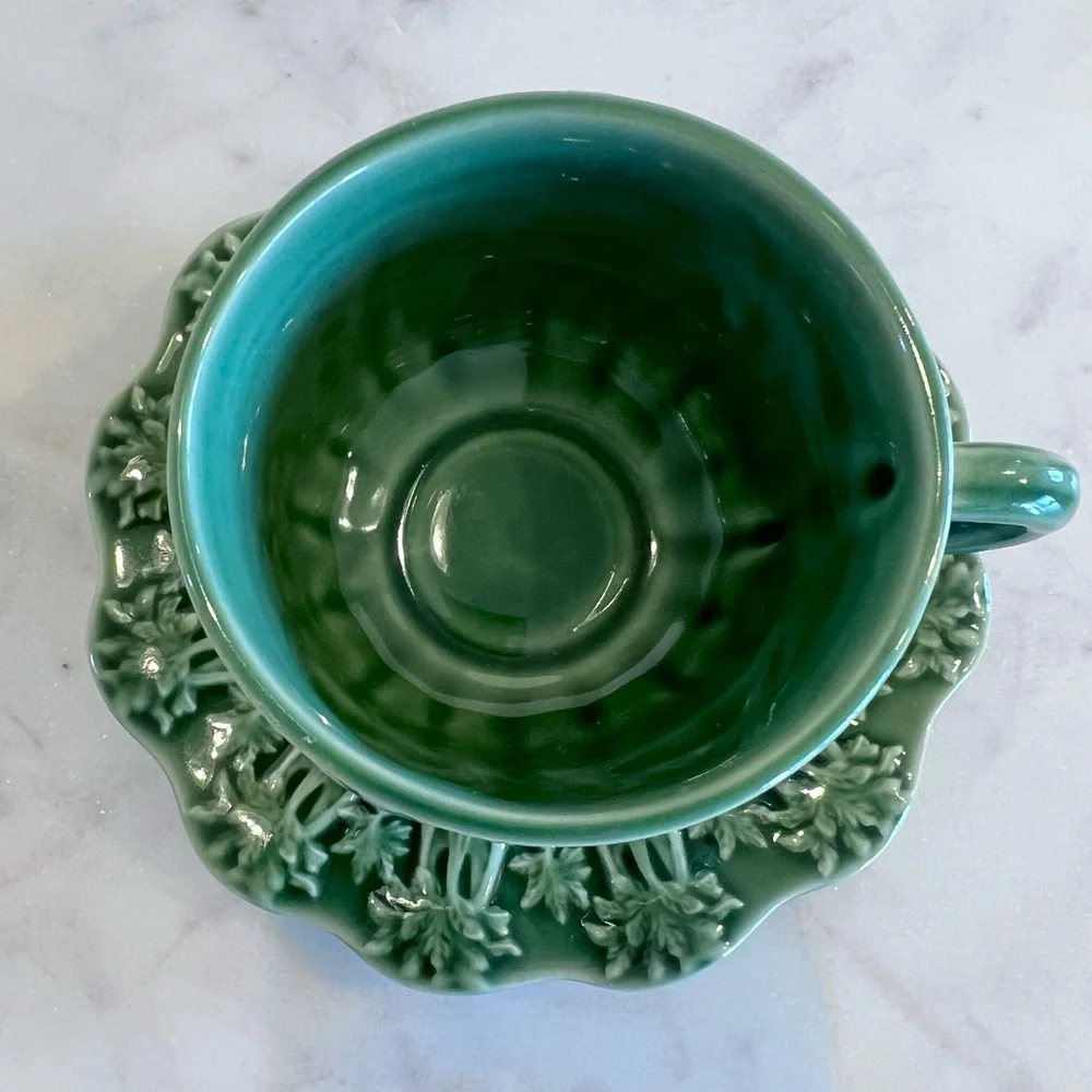 Discontinued Rabbit Green by BORDALLO PINHEIRO Rabbits Carrots Cup & Saucer Set